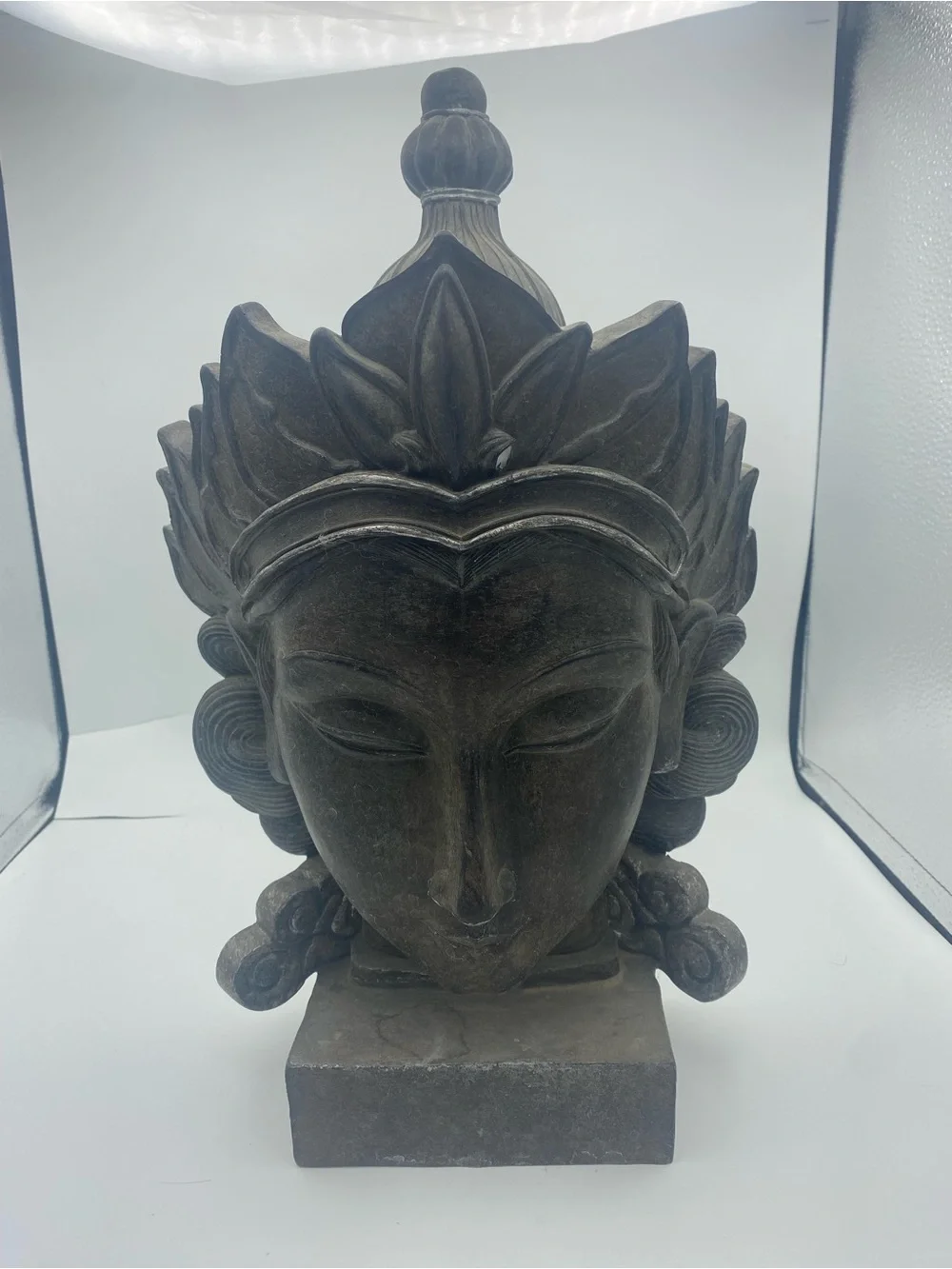 Vintage Balinese Carved Wood Goddess Bust Shiva Statue – Large 16” Ornate Bali